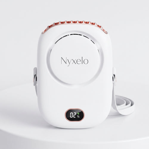 Ventilador de cuello Nyxelo en blanco, vista frontal